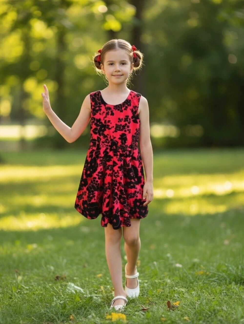 THE CHILDREN PLACE Velvet Floral Red and Black Dress